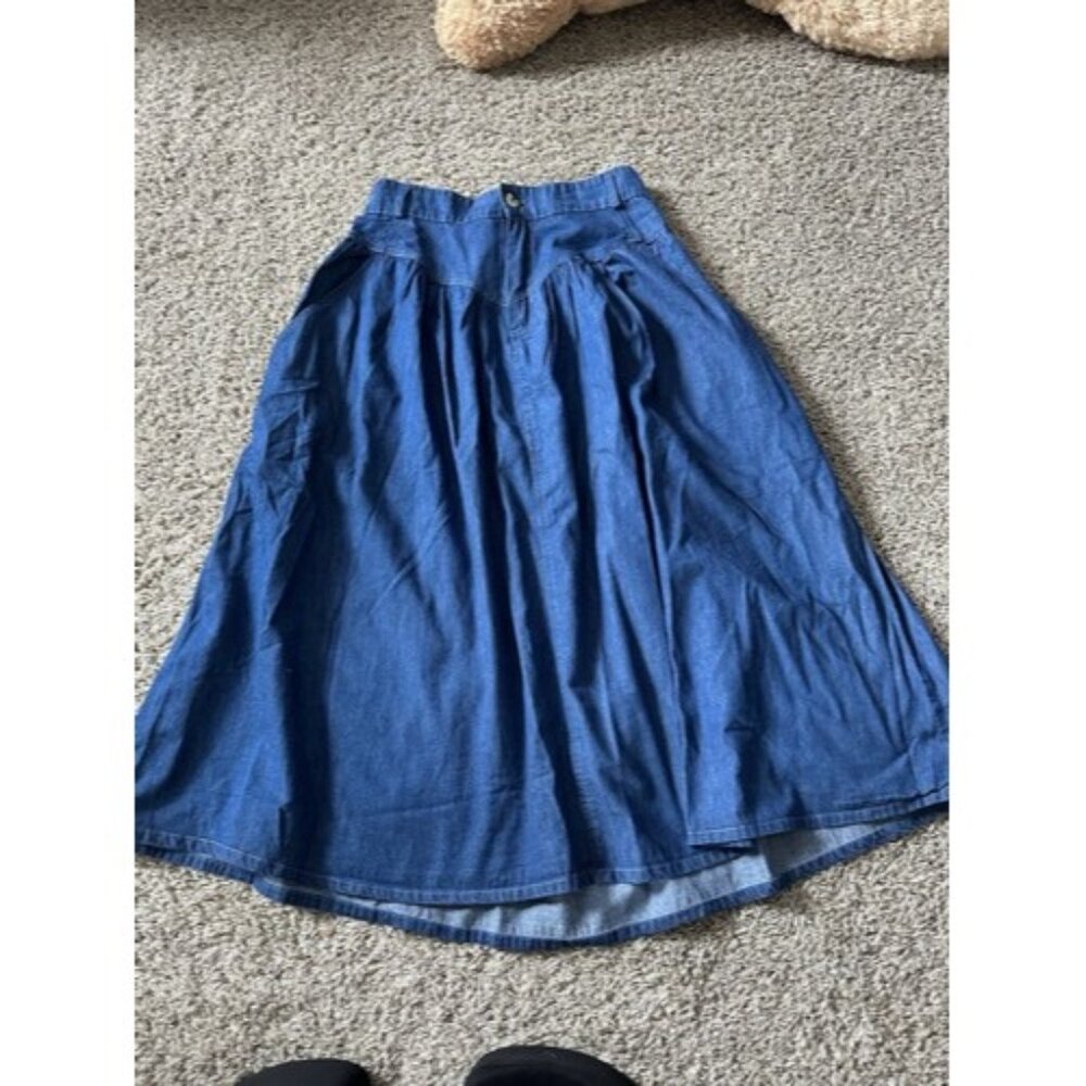 French Collection Blue Western Pleated Skirt Button Zipper Hippie Midi Size 6